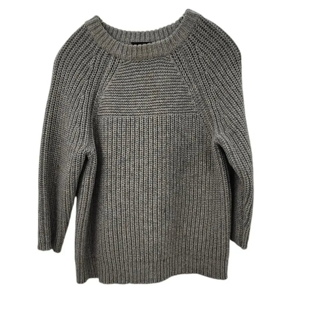 J. CREW Heavy Chunky Knit Wool Sweater 3/4 Length Sleeve Size XS Grey